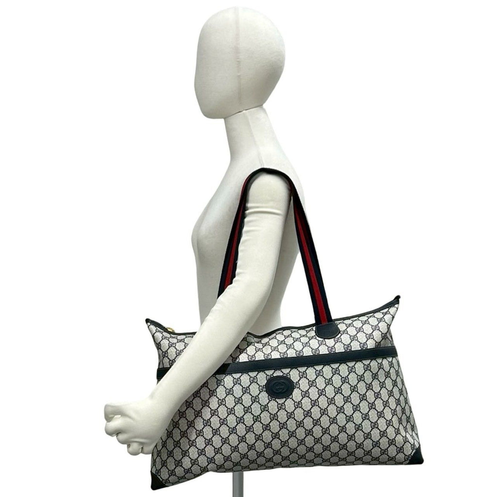 Gucci Vintage Sherry Line GG Logo Pattern Leather Tote Navy — view 2