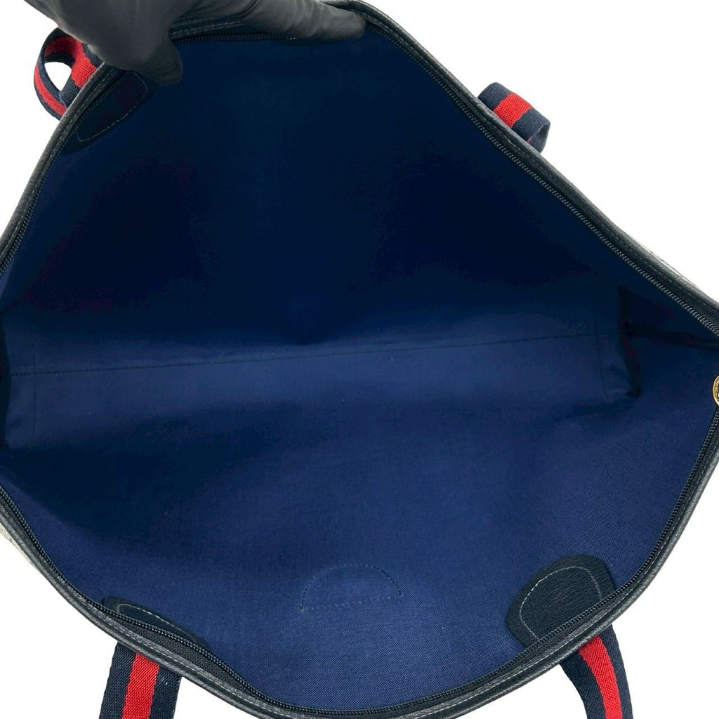 Gucci Vintage Sherry Line GG Logo Pattern Leather Tote Navy — view 9