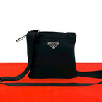 Prada Triangle Logo Plate Tessuto Nylon Mini Shoulder Bag Pochette Black