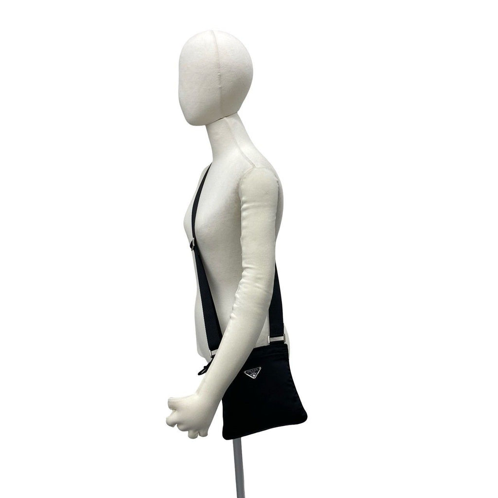 Prada Triangle Logo Plate Tessuto Nylon Mini Shoulder Bag Pochette Black — view 2