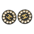 Chanel CC Logo Vintage Round Earrings 28 Gold Black Plated Plastic — view 2