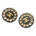 Chanel CC Logo Vintage Round Earrings 28 Gold Black Plated Plastic