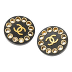 Chanel CC Logo Vintage Round Earrings 28 Gold Black Plated Plastic