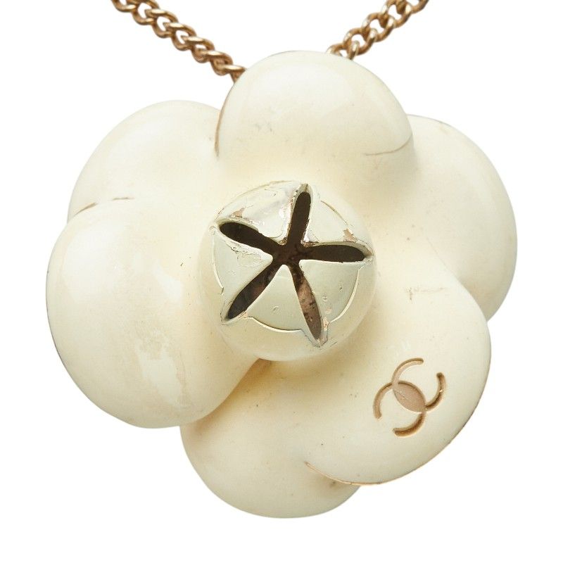 Chanel CC Logo Camellia Flower Motif Necklace Gold Ivory Plated — view 2