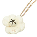 Chanel CC Logo Camellia Flower Motif Necklace Gold Ivory Plated