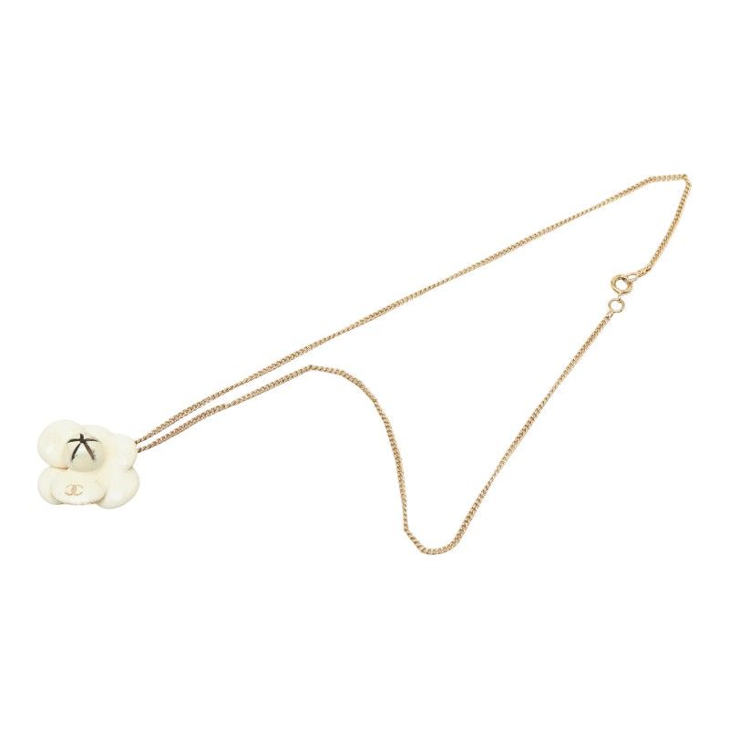 Chanel CC Logo Camellia Flower Motif Necklace Gold Ivory Plated — view 4