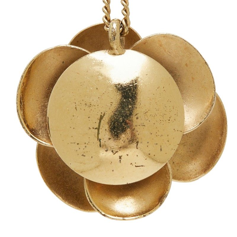 Chanel CC Logo Camellia Flower Motif Necklace Gold Ivory Plated — view 3