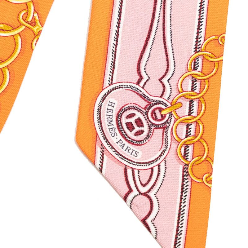 Hermes Twilly Maillons Scarf Orange Multicolor Silk — view 3