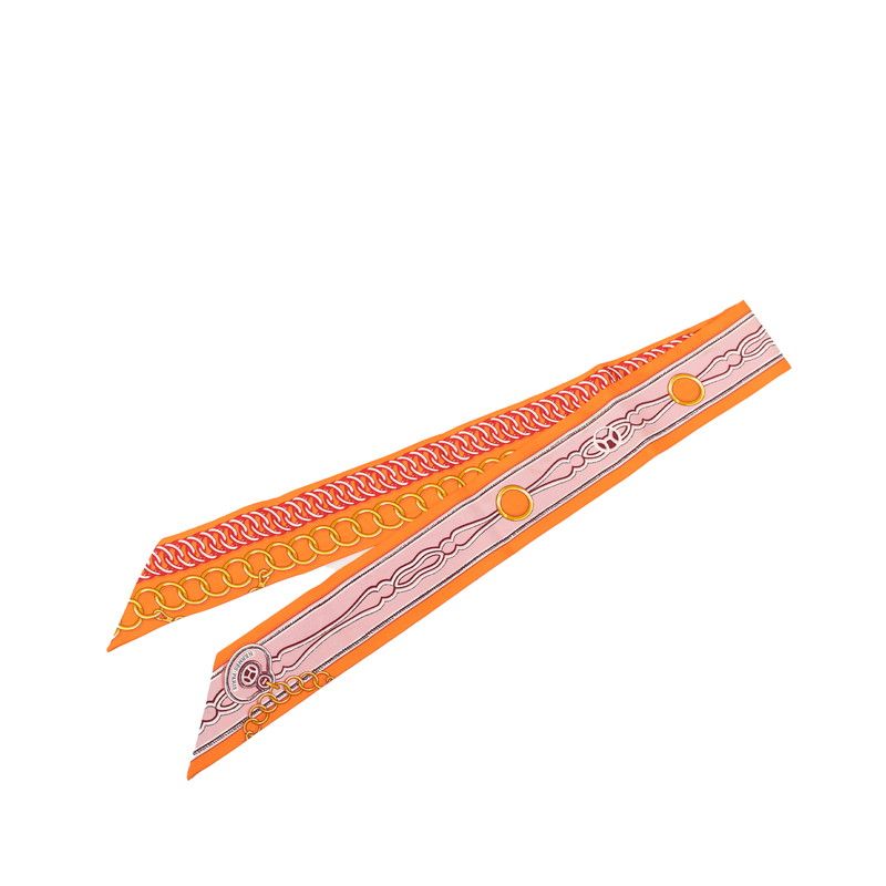 Hermes Twilly Maillons Scarf Orange Multicolor Silk