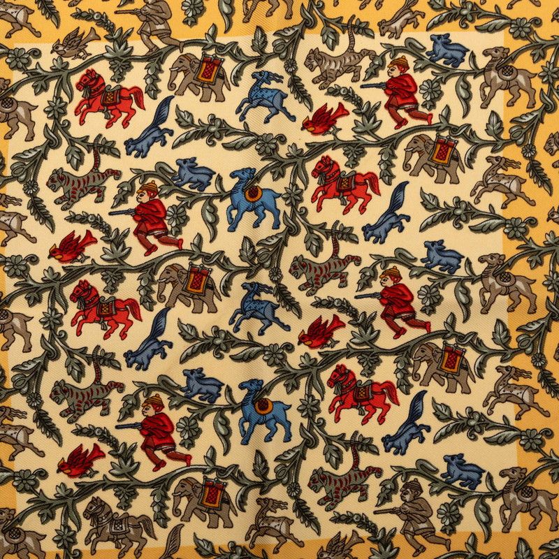 Hermes Carre 45 Chasse en Inde Indian Hunting Scarf Yellow Multicolor Silk — view 5