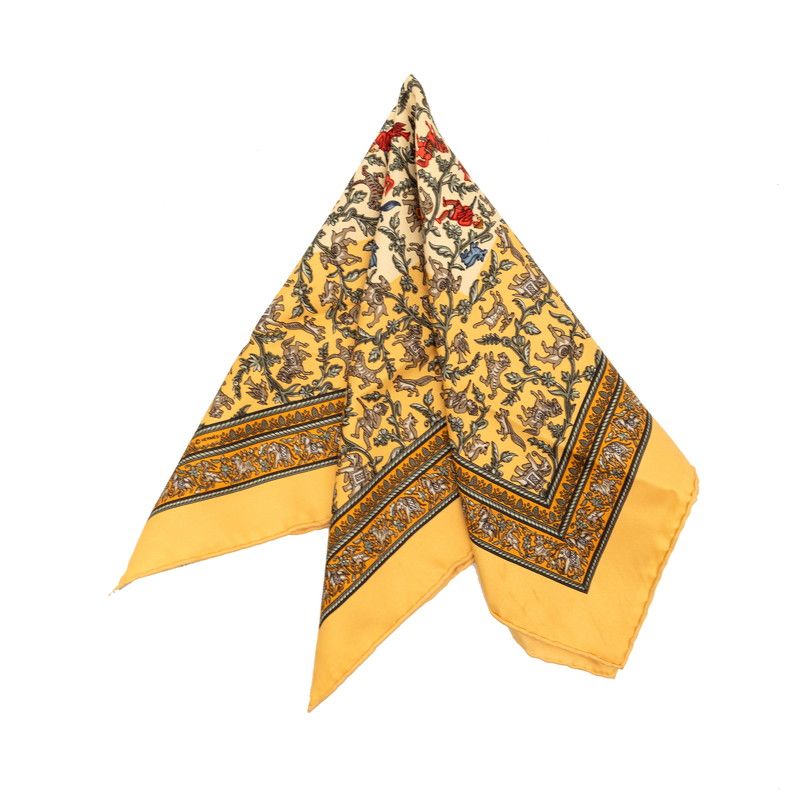 Hermes Carre 45 Chasse en Inde Indian Hunting Scarf Yellow Multicolor Silk — view 2