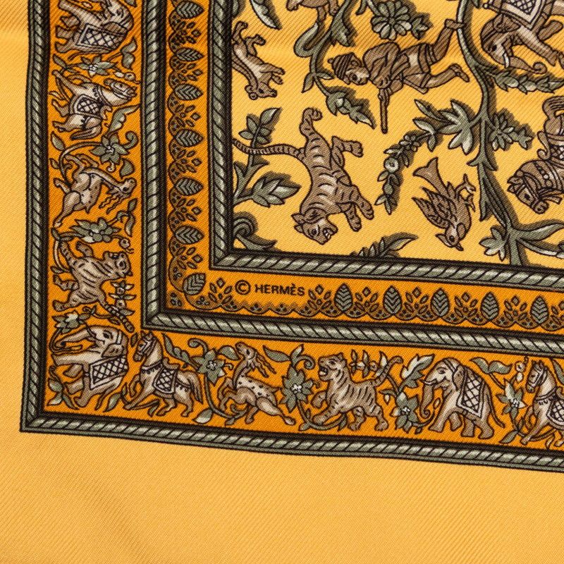 Hermes Carre 45 Chasse en Inde Indian Hunting Scarf Yellow Multicolor Silk — view 4