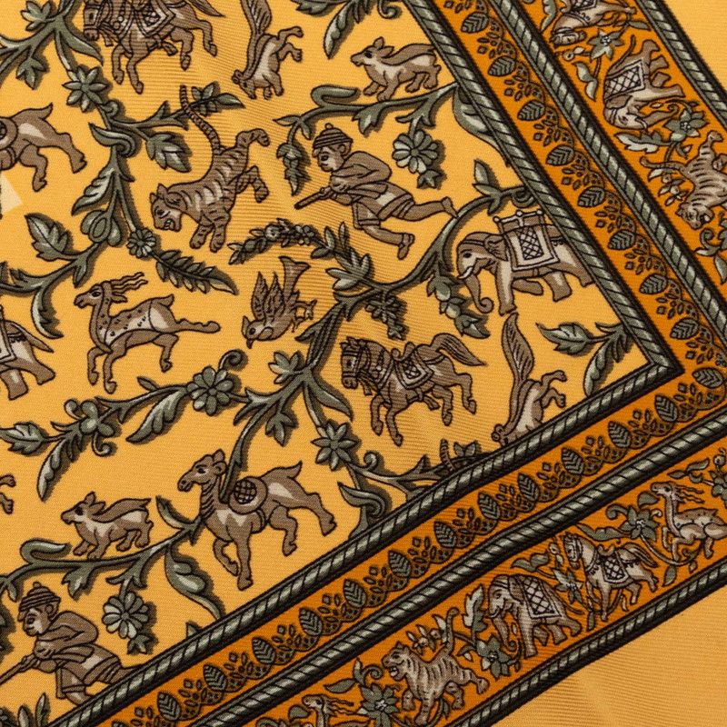 Hermes Carre 45 Chasse en Inde Indian Hunting Scarf Yellow Multicolor Silk — view 6