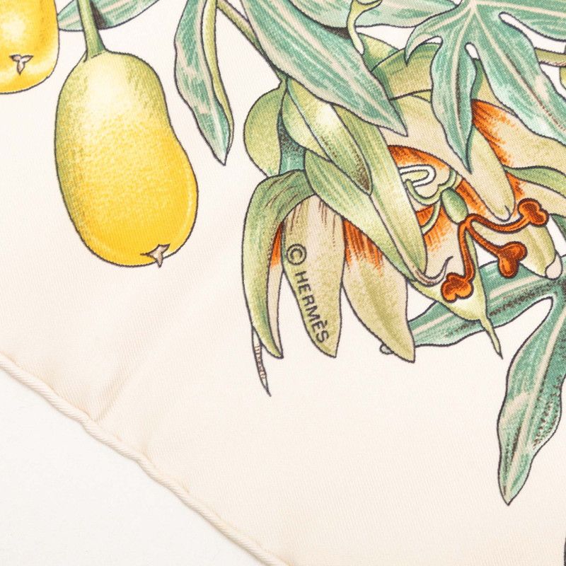 Hermes Carre 90 Passiflores Passion Flower Scarf Large White Multicolor Silk — view 6