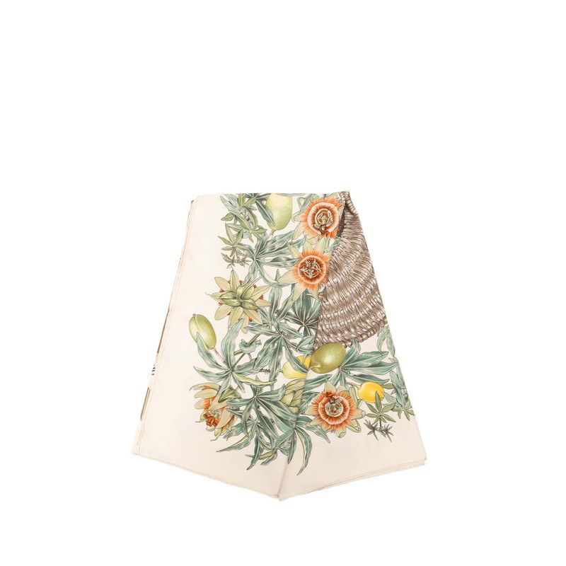Hermes Carre 90 Passiflores Passion Flower Scarf Large White Multicolor Silk — view 2