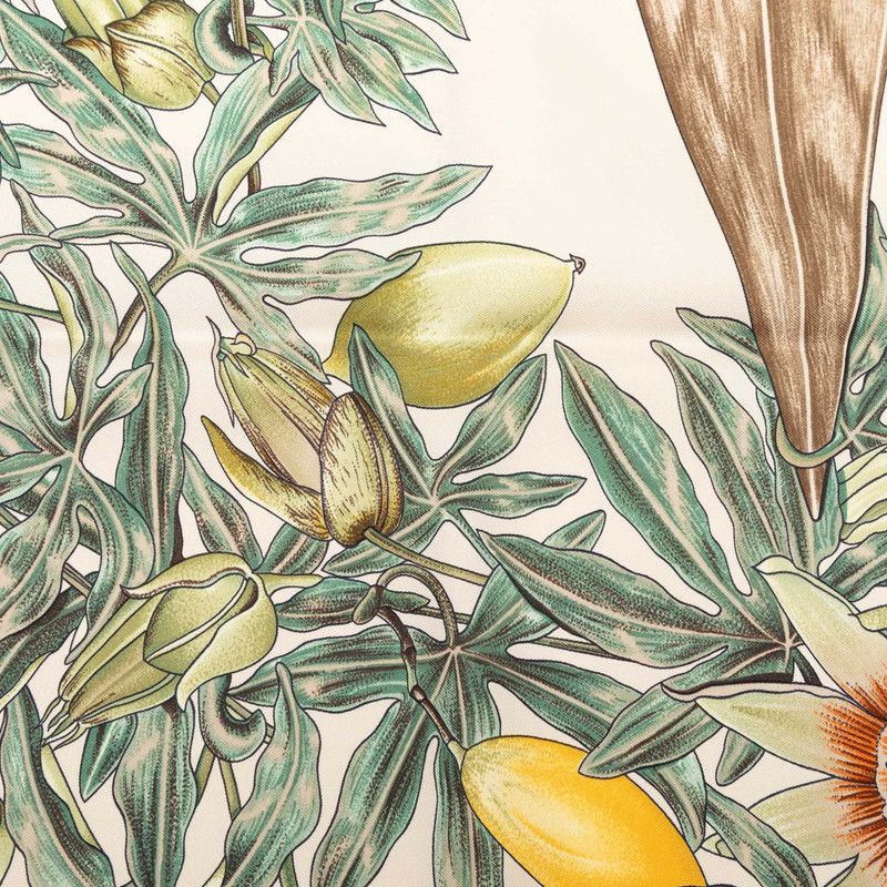 Hermes Carre 90 Passiflores Passion Flower Scarf Large White Multicolor Silk — view 5