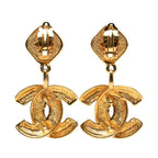 Chanel Vintage Quilted CC Logo Earrings Gold Plated — view 2