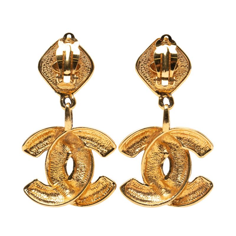 Chanel Vintage Quilted CC Logo Earrings Gold Plated — view 2