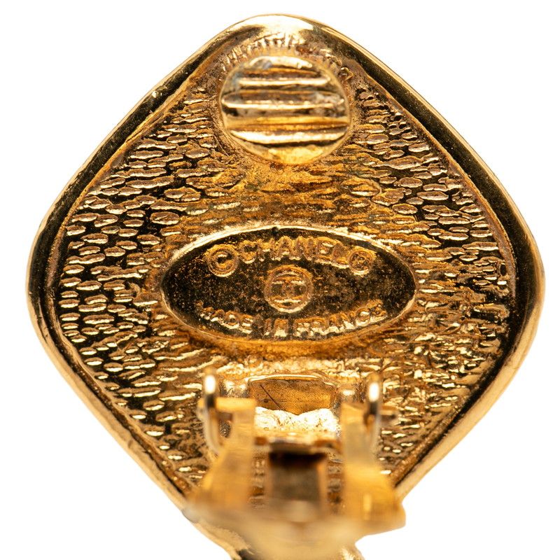 Chanel Vintage Quilted CC Logo Earrings Gold Plated — view 3
