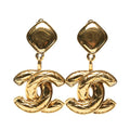 Chanel Vintage Quilted CC Logo Earrings Gold Plated