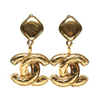 Chanel Vintage Quilted CC Logo Earrings Gold Plated