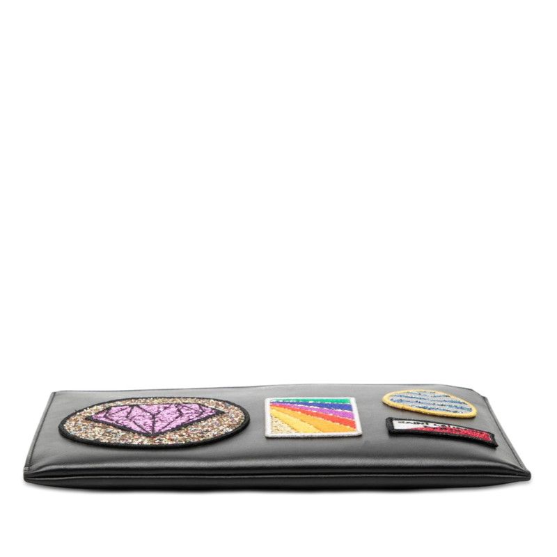 Saint Laurent Glitter Patch Clutch Black Multicolor Leather — view 3