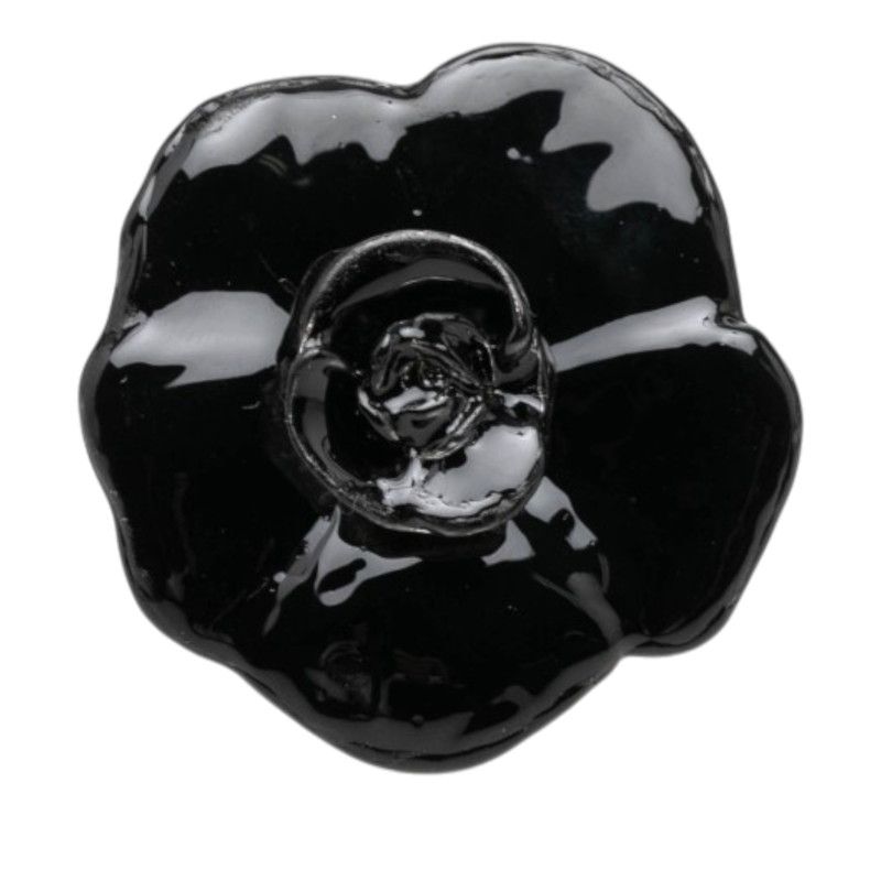 Chanel Camellia Ring Silver Black Metal