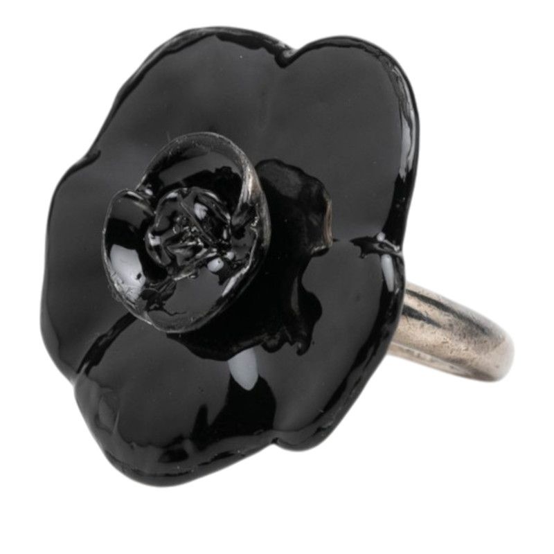 Chanel Camellia Ring Silver Black Metal — view 2