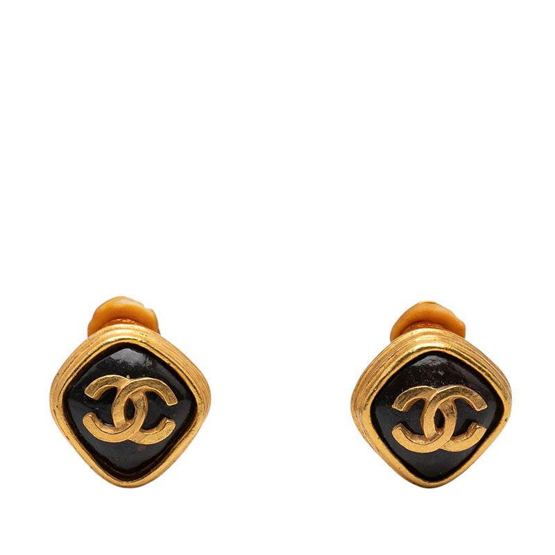 Chanel CC Logo Vintage Earrings Gold Plated