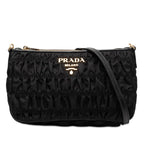 Prada Chain Gather Shoulder Bag Black Nylon Leather