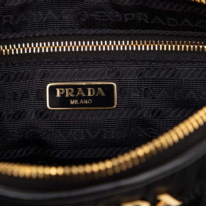 Prada Chain Gather Shoulder Bag Black Nylon Leather — view 5