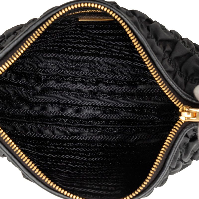 Prada Chain Gather Shoulder Bag Black Nylon Leather — view 4