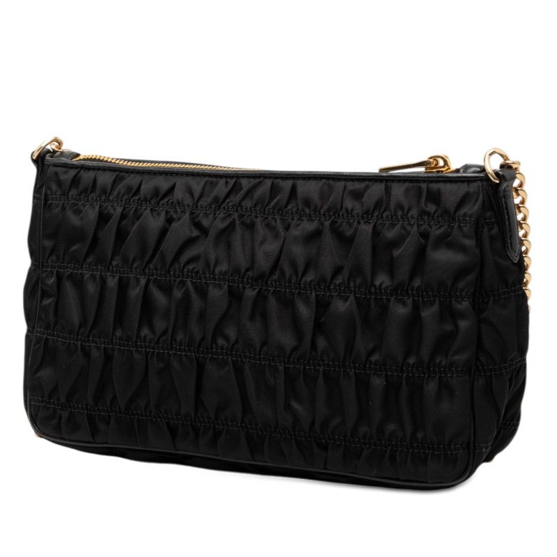 Prada Chain Gather Shoulder Bag Black Nylon Leather — view 2