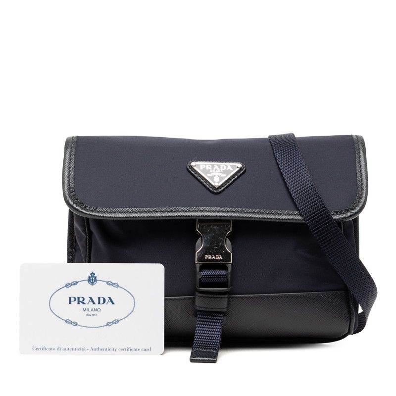 Prada Nylon Crossbody Shoulder Bag Navy Saffiano — view 6