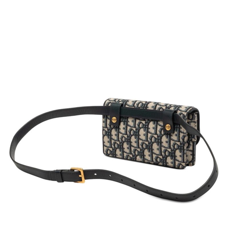 Dior Oblique Trotter Saddle Waist Bag Navy Beige Canvas Leather — view 2