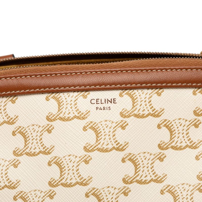Celine Triomphe Chain Clutch Shoulder Bag White Brown Leather — view 4