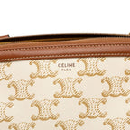 Celine Triomphe Chain Clutch Shoulder Bag White Brown Leather — view 4