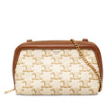 Celine Triomphe Chain Clutch Shoulder Bag White Brown Leather