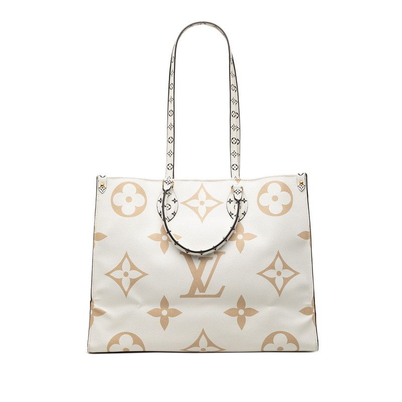 Louis Vuitton Monogram Giant On The Go GM Tote White Green Beige Leather