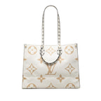 Louis Vuitton Monogram Giant On The Go GM Tote White Green Beige Leather