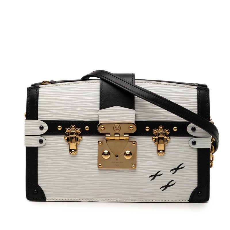 Louis Vuitton Epi Trunk Clutch Chain Shoulder Bag White Black Leather