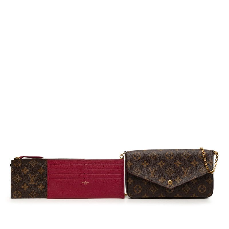 Louis Vuitton Monogram Pochette Felicie Chain Shoulder Bag Brown Fuchsia Leather — view 7