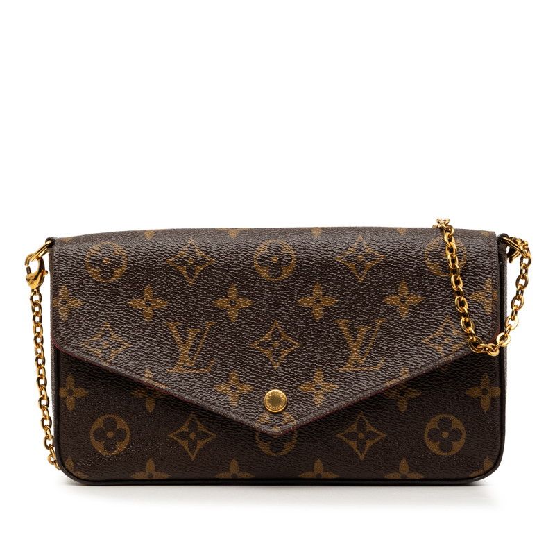 Louis Vuitton Monogram Pochette Felicie Chain Shoulder Bag Brown Fuchsia Leather