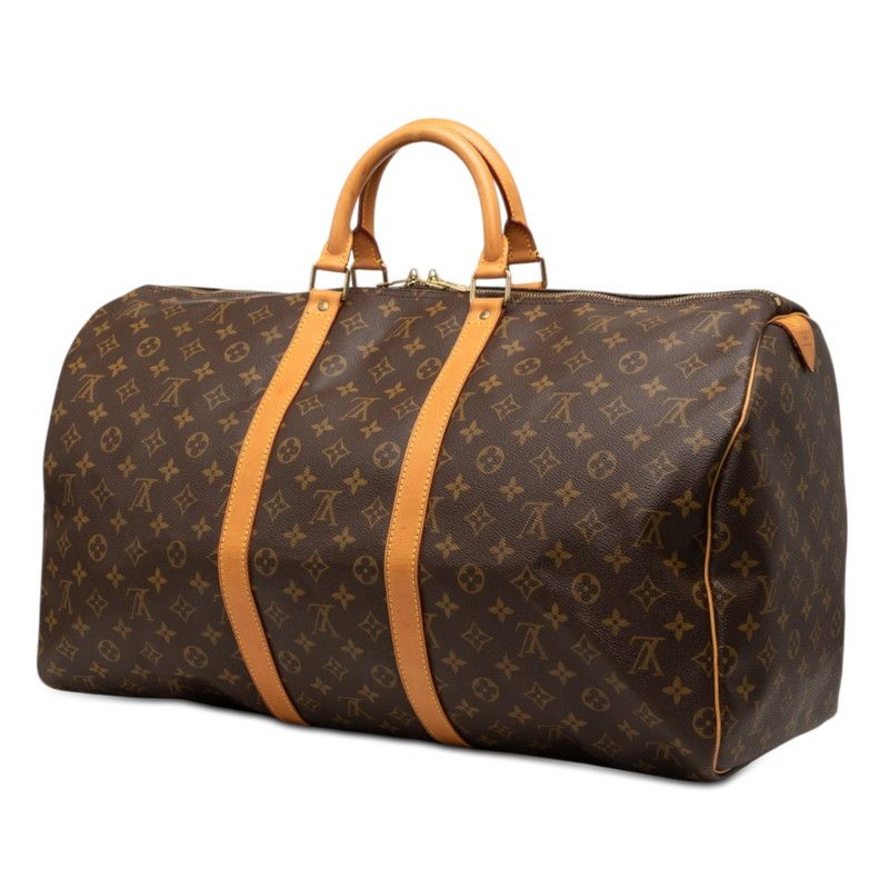 Louis Vuitton Monogram Keepall 55 Boston Bag Brown Leather — view 2