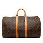 Louis Vuitton Monogram Keepall 55 Boston Bag Brown Leather