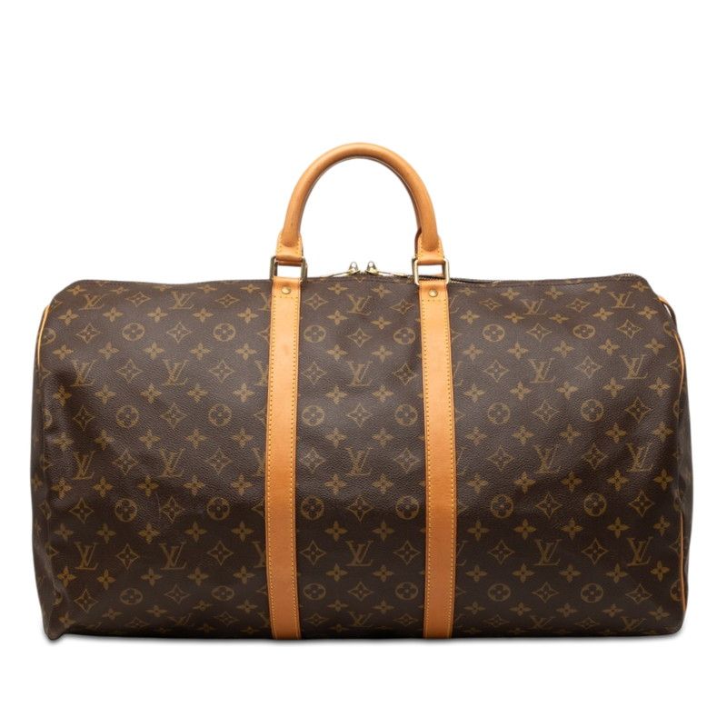 Louis Vuitton Monogram Keepall 55 Boston Bag Brown Leather