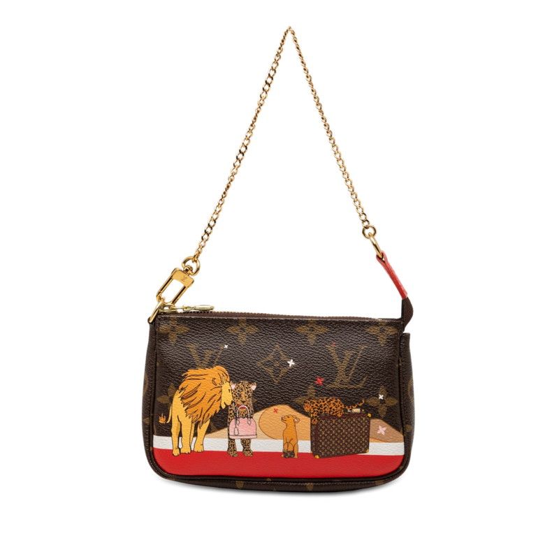 Louis Vuitton Monogram Chain Handbag Pouch Brown