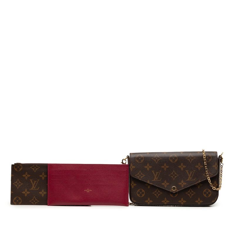 Louis Vuitton Monogram Pochette Felicie Chain Shoulder Bag Brown Fuchsia Leather — view 6