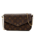 Louis Vuitton Monogram Pochette Felicie Chain Shoulder Bag Brown Fuchsia Leather
