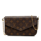 Louis Vuitton Monogram Pochette Felicie Chain Shoulder Bag Brown Fuchsia Leather